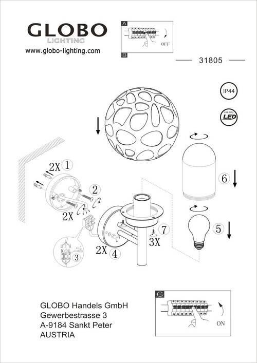 Led Außenleuchte Hilario 15 Watt Aluminium/edelstahl - Klar/Anthrazit, Design, Kunststoff/Metall (20/22,5/32,7cm) - Globo