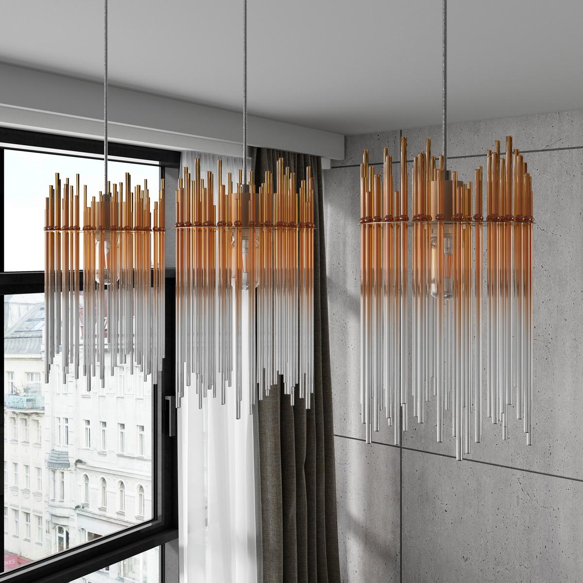 HÄNGELEUCHTE STAB - Champagner/Transparent, MODERN, Glas/Kunststoff (81/20/150cm)