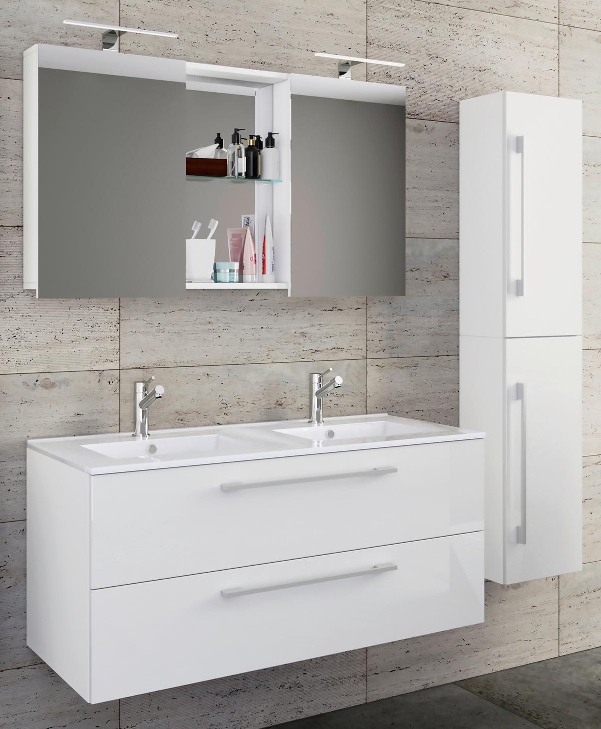 Badezimmer Budasi Weiß B: 111 cm - Weiß, MODERN, Keramik/Holzwerkstoff (145cm) - MID.YOU