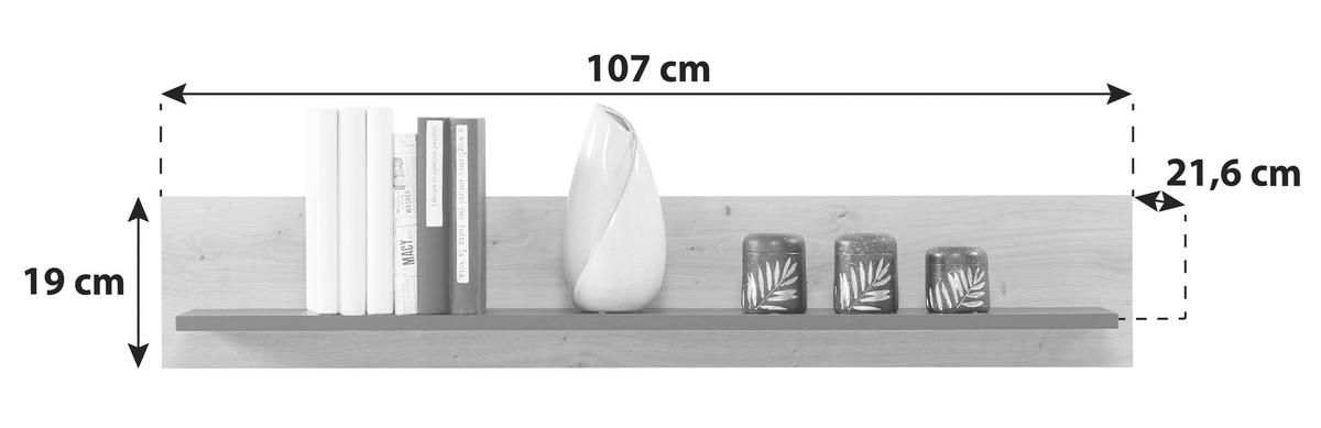NÁSTĚNNÁ POLICE TONALE - šedá/barvy dubu, Moderní, kompozitní dřevo (107/19/21,6cm)
