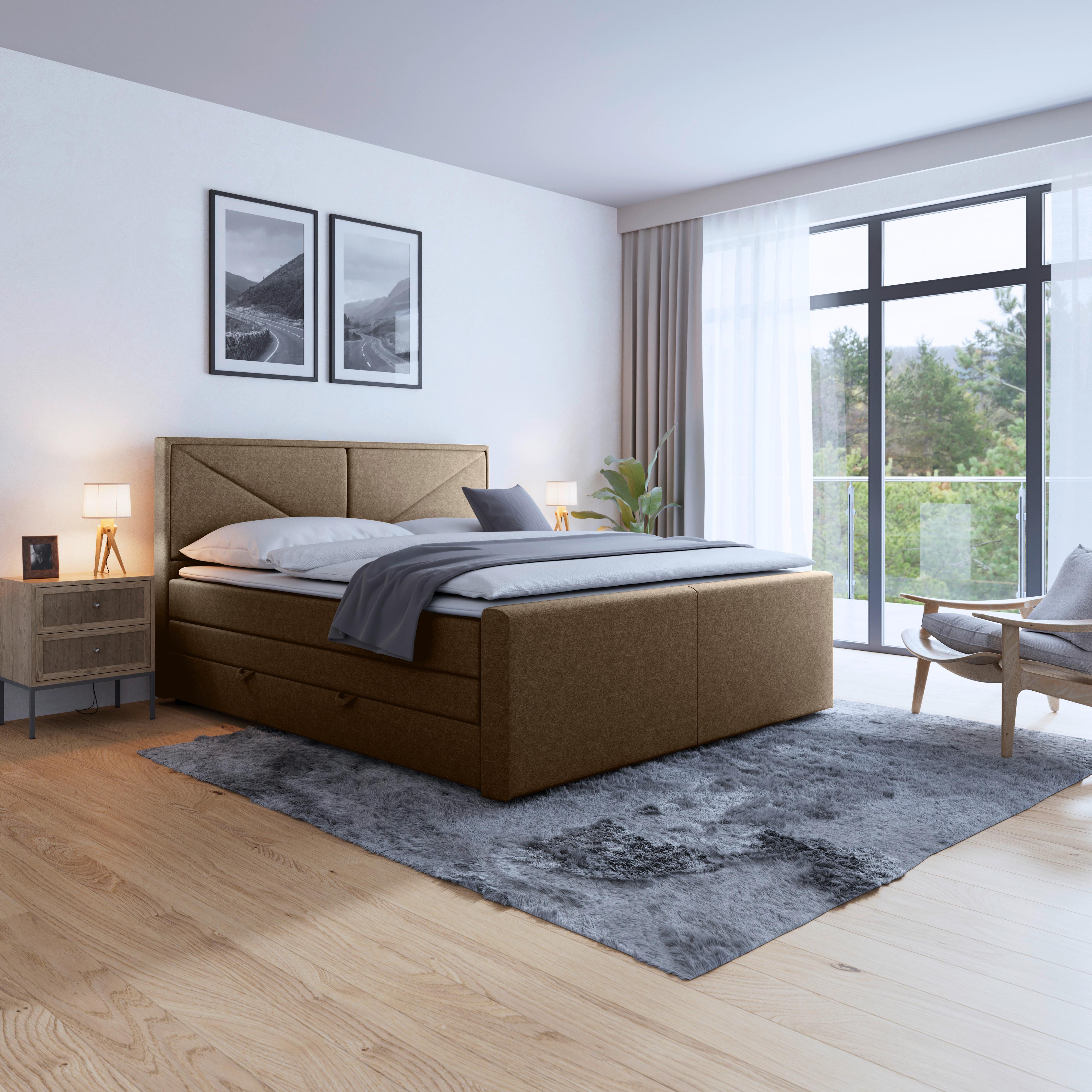 Boxspringbett Lima 180x200 cm Beige - Beige/Schwarz, MODERN, Holz/Kunststoff (180/200cm) - MID.YOU