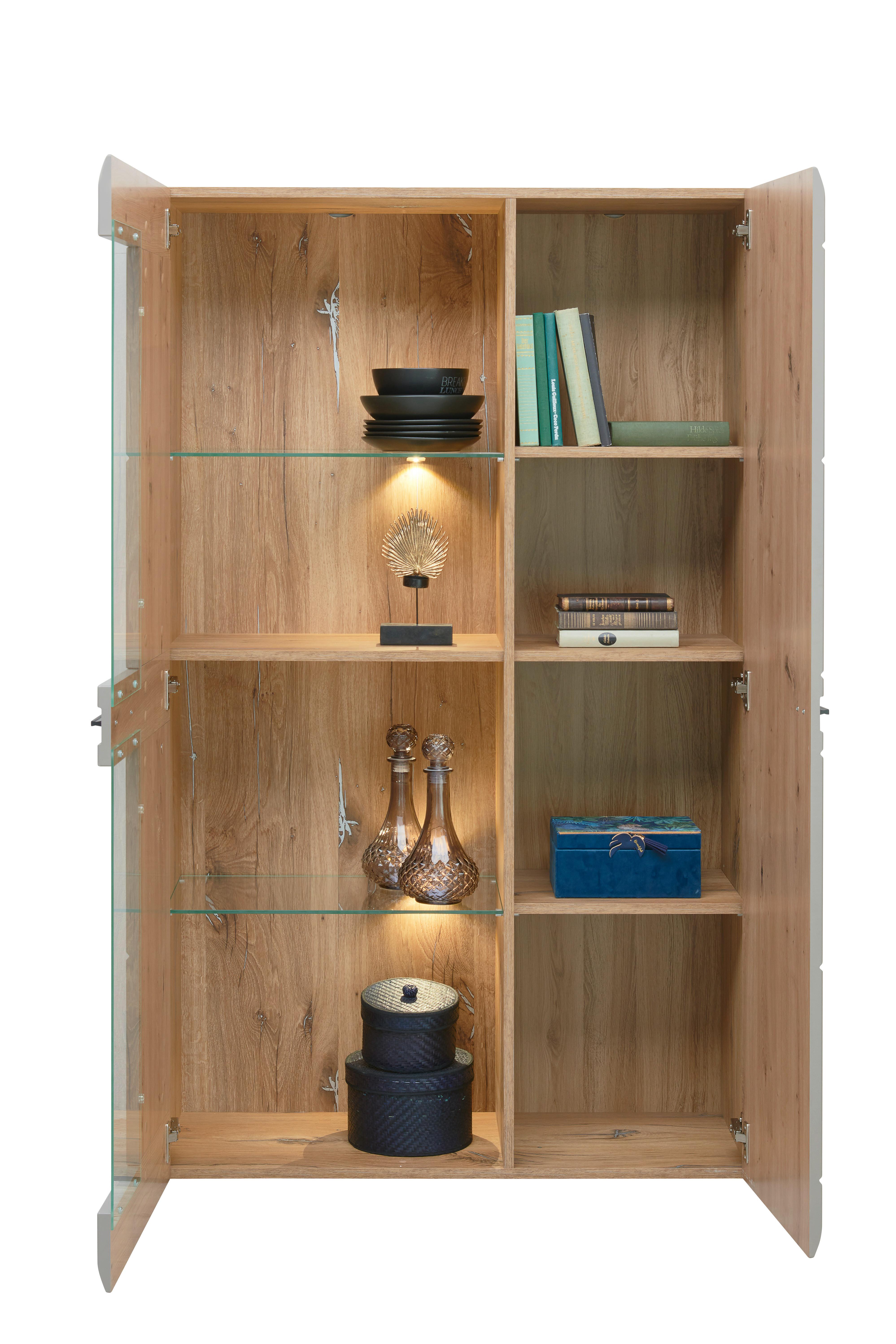 Vitrine Auris B: 95 Cm Eiche/basalt - Grau, MODERN, Glas/Holzwerkstoff (95/154,4/37,1cm) - Luca Bessoni