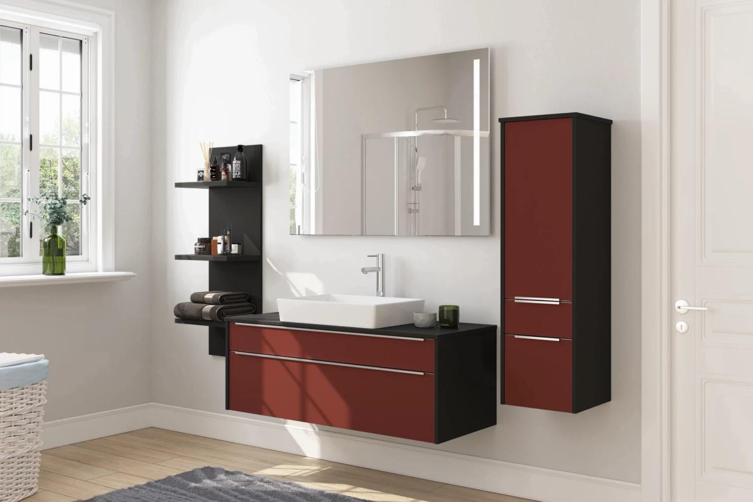 Badmöbel-set 4-tlg. Eastbourne B: Ca. 230 Cm Rot/grau - Rot/Grau, Holzwerkstoff (230cm) - Vertico