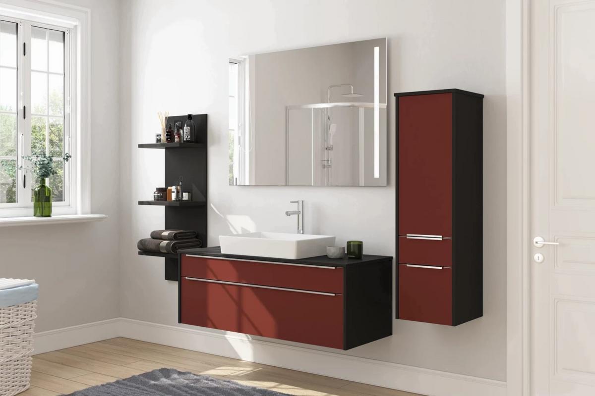Badmöbel-set 4-tlg. Eastbourne B: Ca. 230 Cm Rot/grau - Rot/Grau, Holzwerkstoff (230cm) - Vertico
