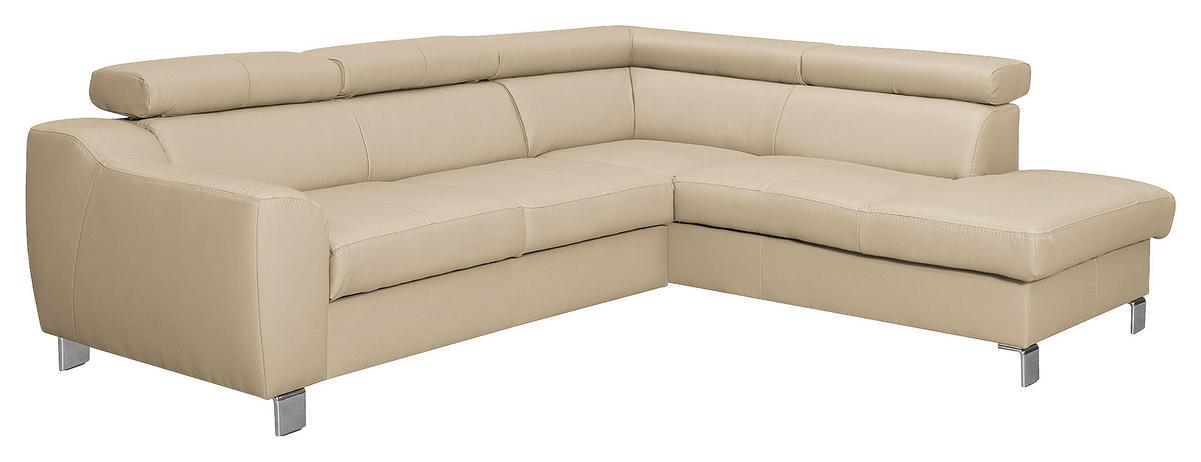 Ecksofa Aspen Lederlook Beige 245x208 Cm - Chromfarben/Beige, Design, Leder/Textil (245/208cm) - Livetastic