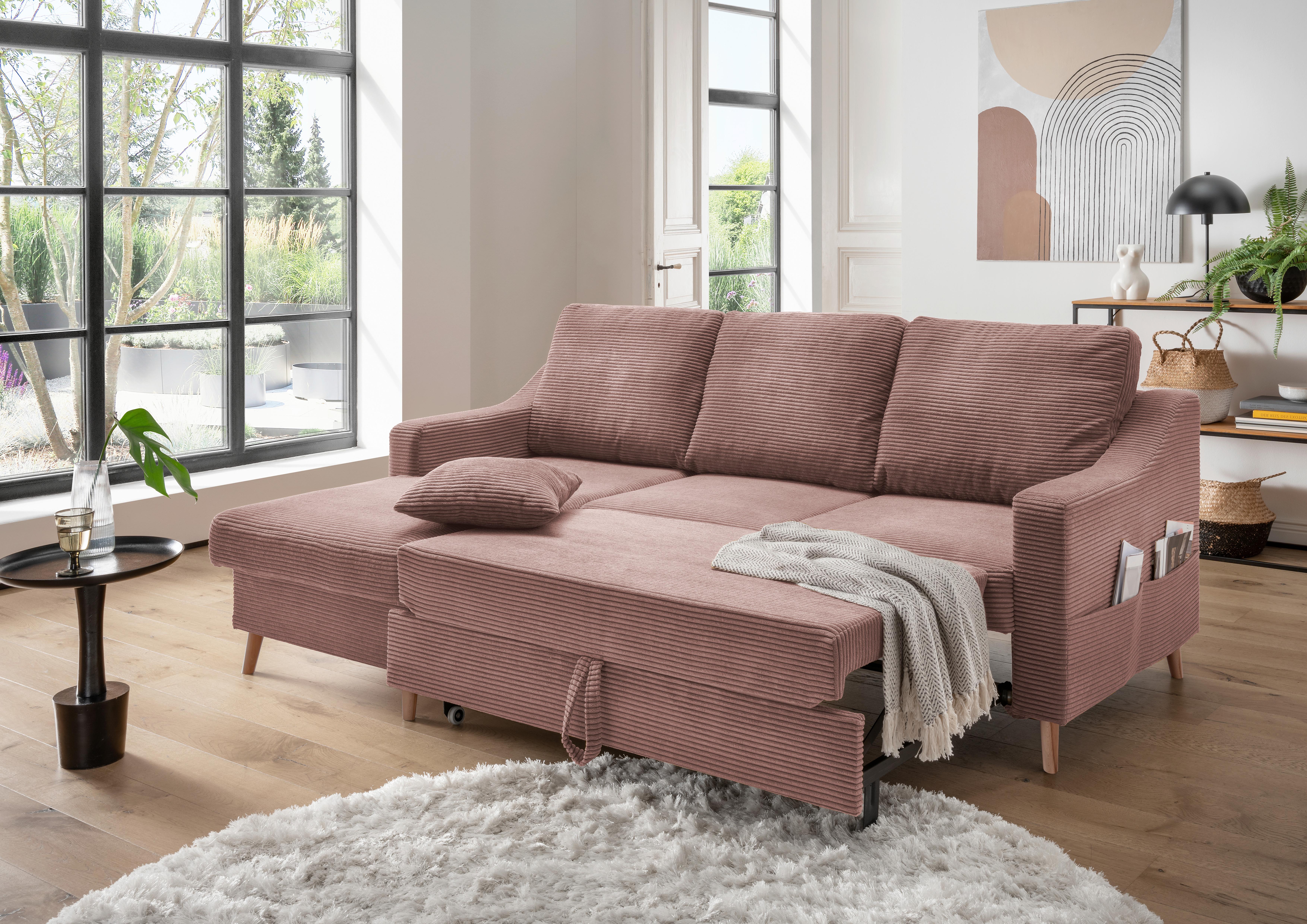 Ecksofa Valentina - Rosa/Naturfarben, Design, Textil (150/228cm) - P & B