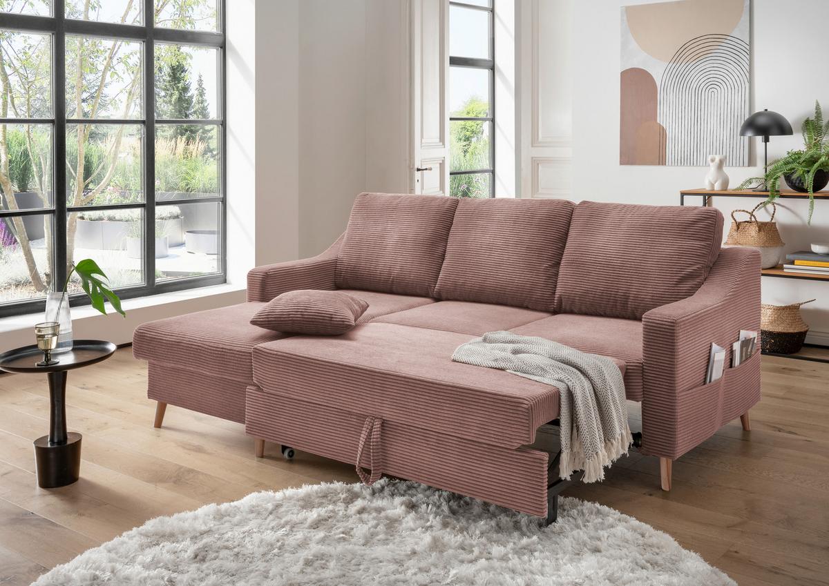 Ecksofa Valentina - Rosa/Naturfarben, Design, Textil (150/228cm) - P & B