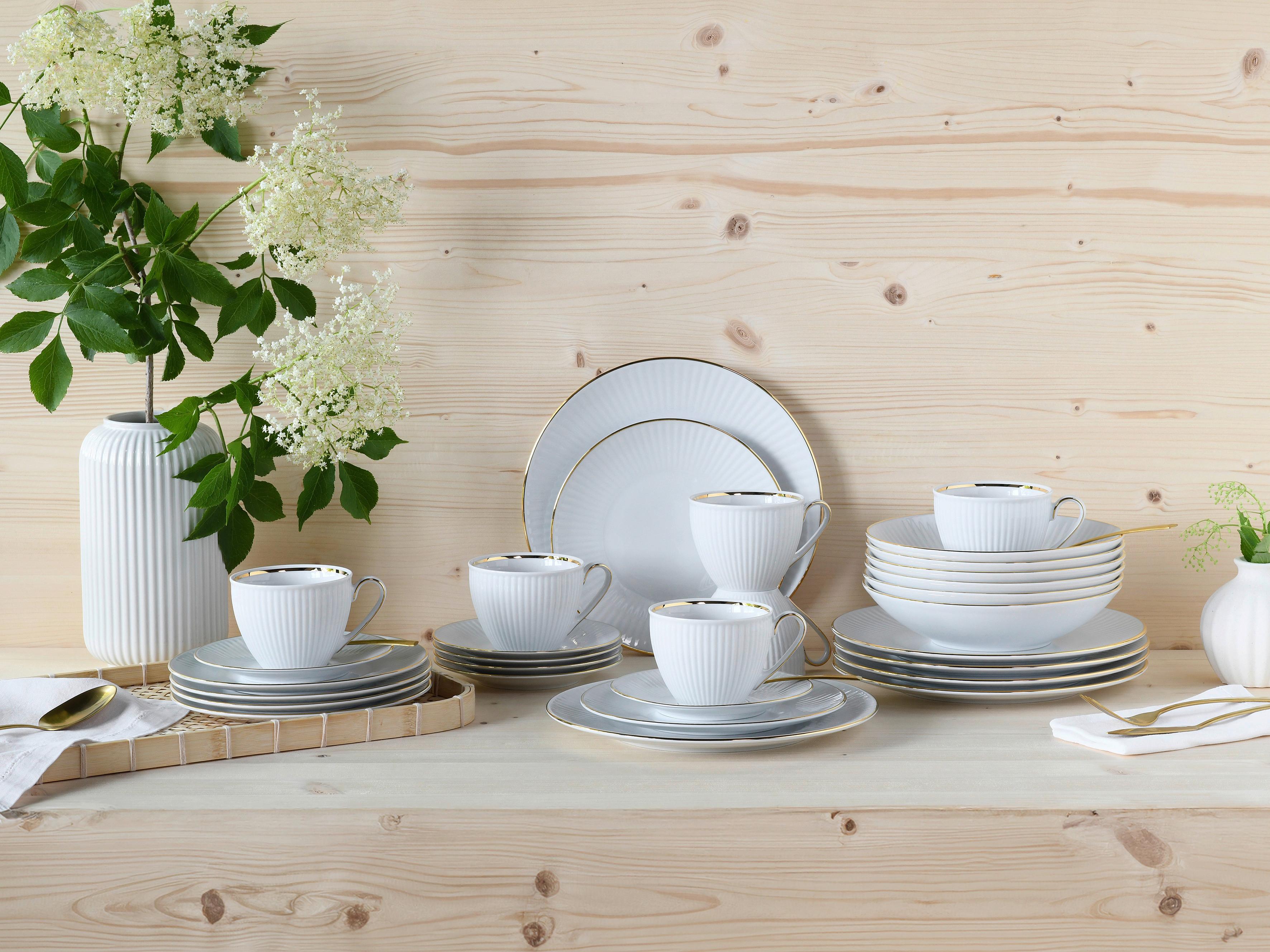 Kombiservice Valencia 30--Teilig, Weiß/goldfarben - Goldfarben/Weiß, Design, Keramik - Creatable