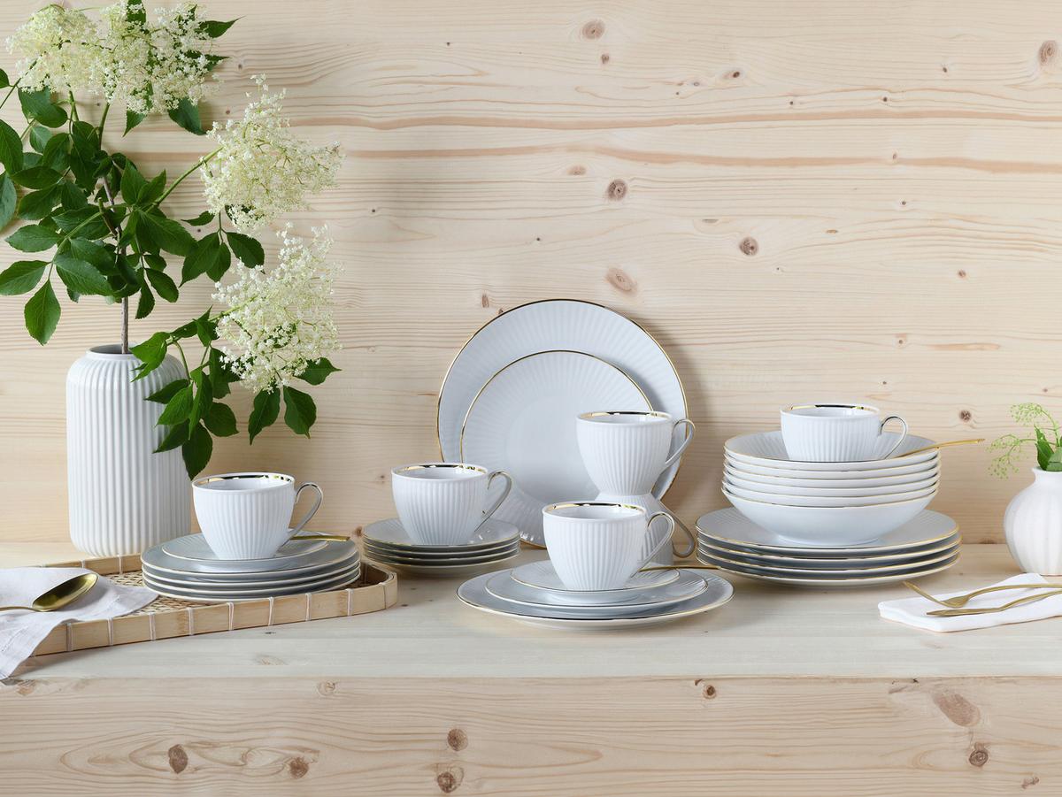 Kombiservice Valencia 30--Teilig, Weiß/goldfarben - Goldfarben/Weiß, Design, Keramik - Creatable