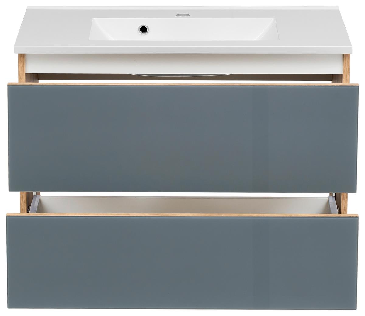 Badmöbel-set 4-tlg. Inkl. Led Helsinki, Grau/eiche - Eichefarben/Weiß, KONVENTIONELL, Glas/Holzwerkstoff (120cm) - Held