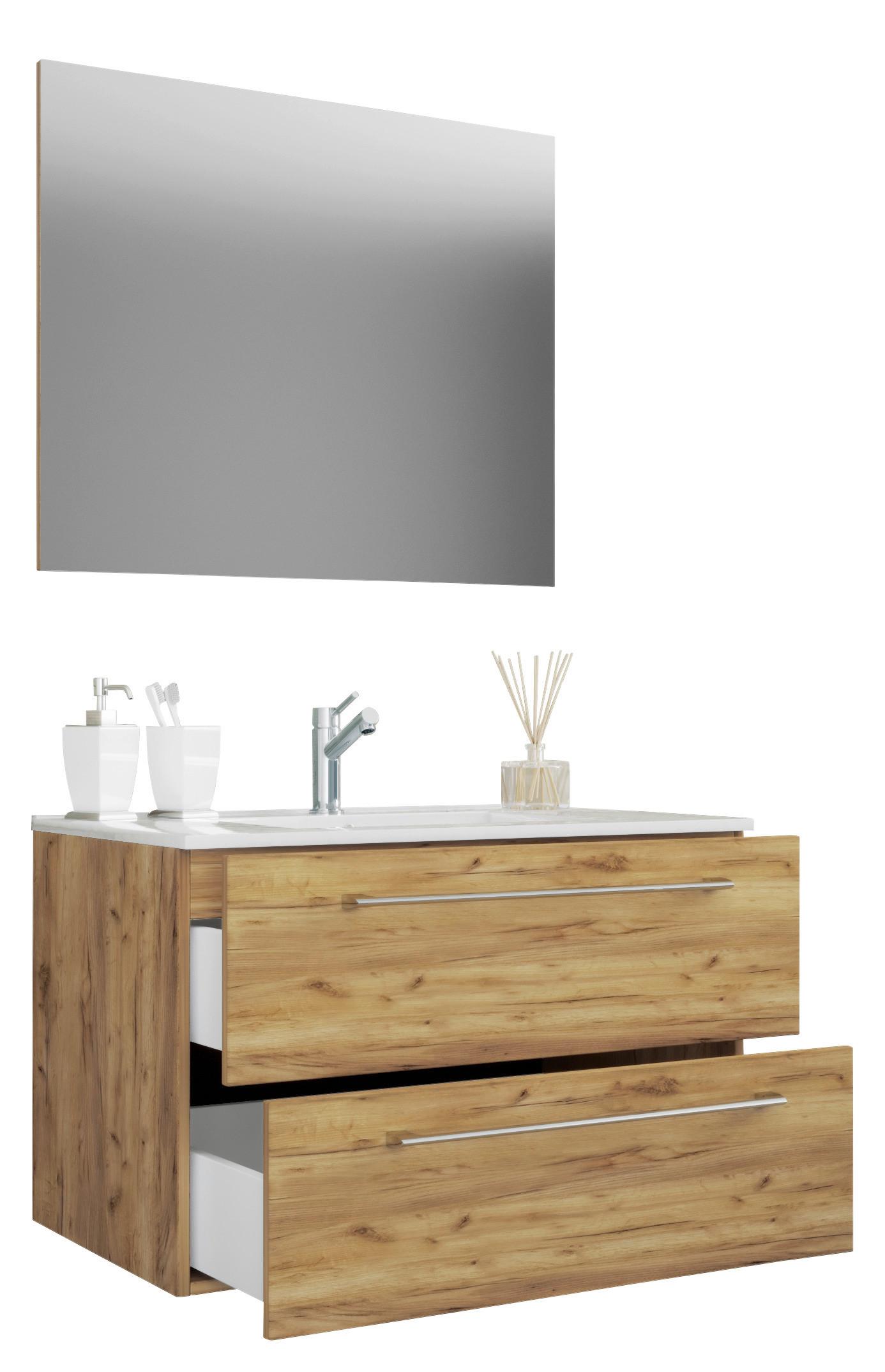 Badezimmer Badinos 3-Teilig Honigeiche B: 80 cm - Honigeiche/Weiß, MODERN, Keramik/Holzwerkstoff (80cm) - MID.YOU