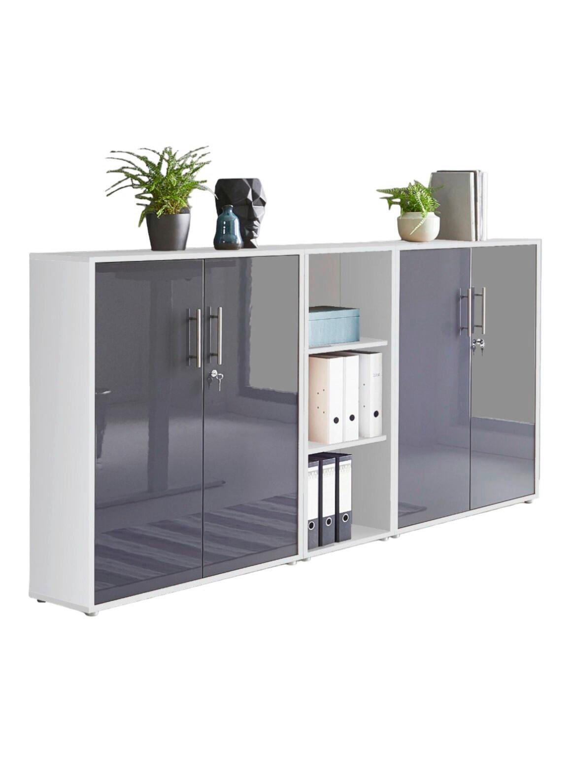 Office Edition B: 213 cm Weiß/Anthrazit - Anthrazit Hochglanz/Weiß, MODERN, Holzwerkstoff (213/114/33cm) - MID.YOU