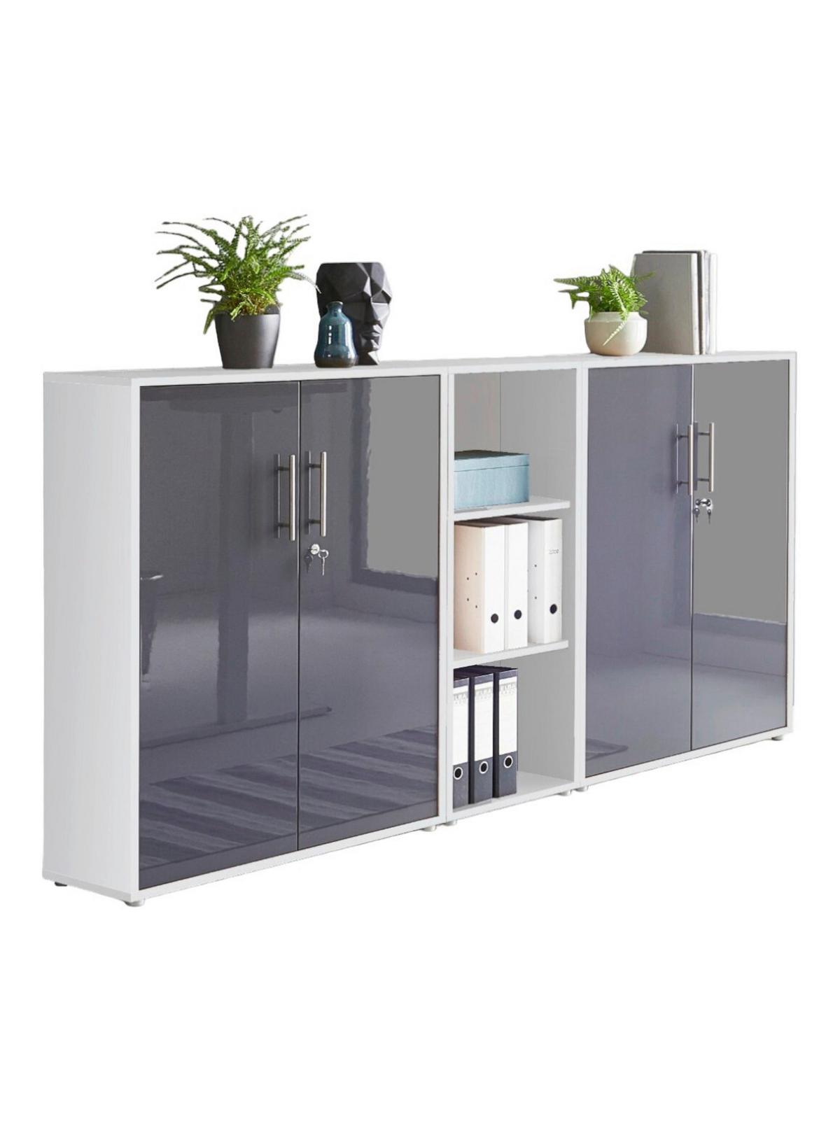 Office Edition B: 213 cm Weiß/Anthrazit - Anthrazit Hochglanz/Weiß, MODERN, Holzwerkstoff (213/114/33cm) - MID.YOU