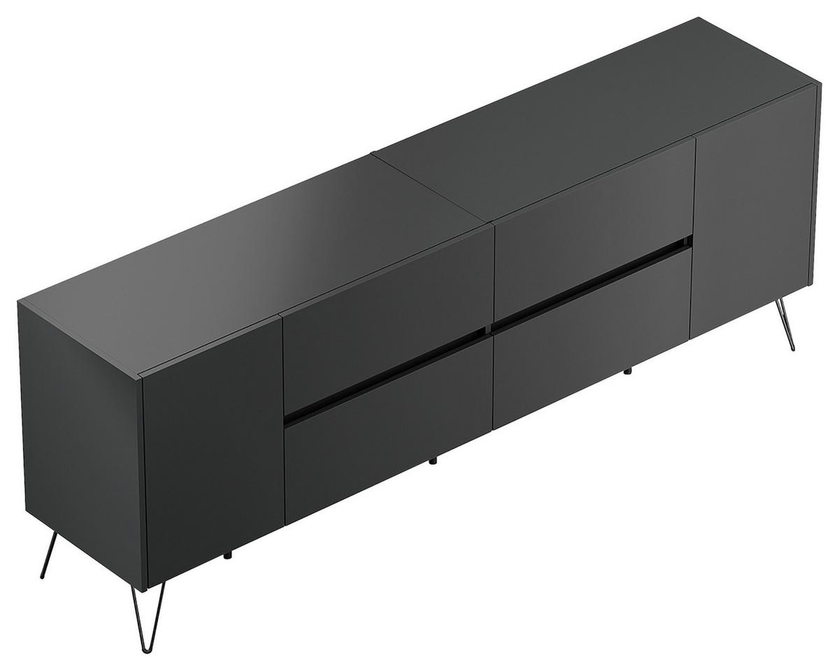 Sideboard Posseik Industrial Graphitfarben B: 199 cm - Schwarz/Graphitfarben, Design, Holzwerkstoff (199/75,8/42cm) - MID.YOU