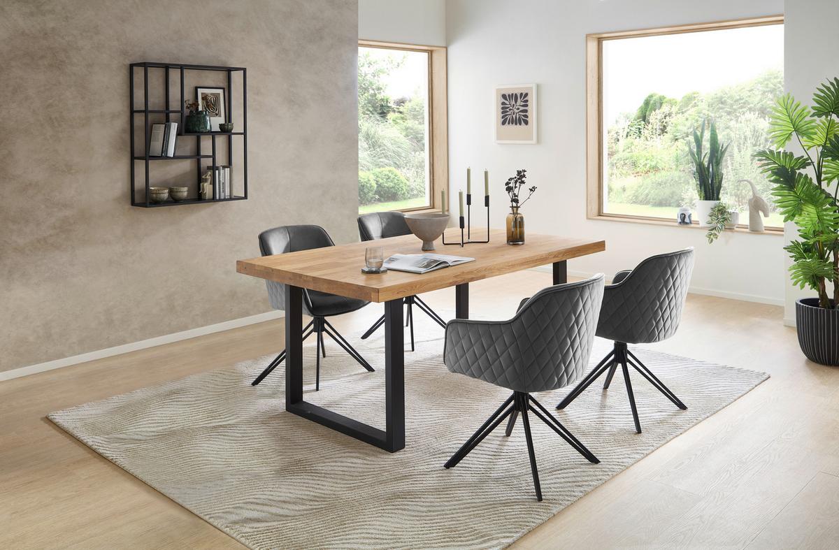 Esstisch Chris U 180x76x100 cm Eiche/Schwarz - Eichefarben/Schwarz, MODERN, Holz/Metall (180/100/76cm) - Livetastic