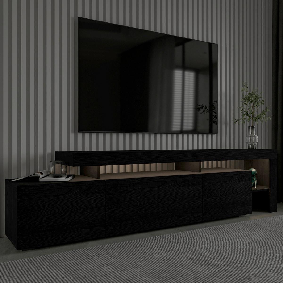 Lowboard Beliz, Schwarz B: 192 cm - Schwarz, Design, Holzwerkstoff (192/53/37cm) - Livetastic