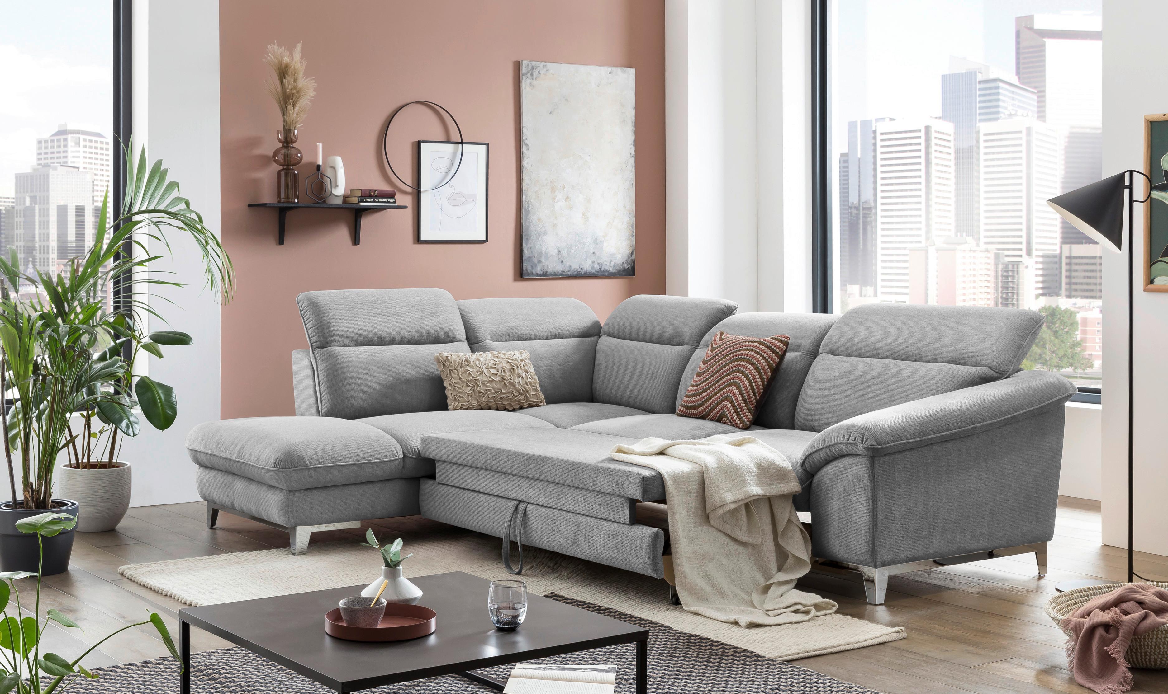 Ecksofa Mit Schlaffunktion Teresa Hellgrau - Chromfarben/Hellgrau, Design, Textil (232/293cm) - Livetastic