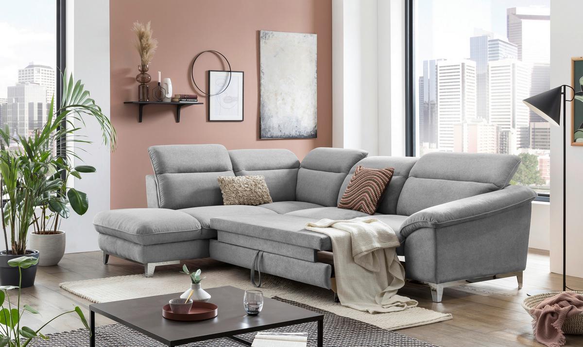 Ecksofa Mit Schlaffunktion Teresa Hellgrau - Chromfarben/Hellgrau, Design, Textil (232/293cm) - Livetastic