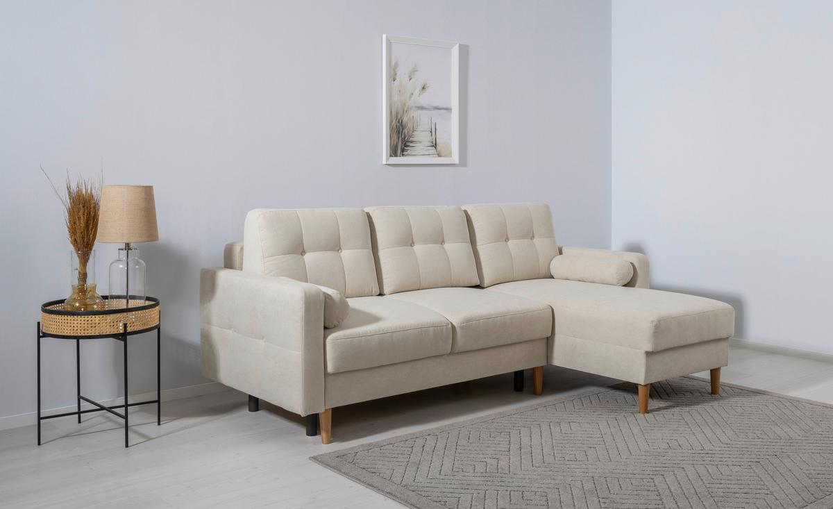 Ecksofa Noret, Weiß S: 223x157 Cm - Buchefarben/Weiß, Design, Textil (223/157cm) - MID.YOU