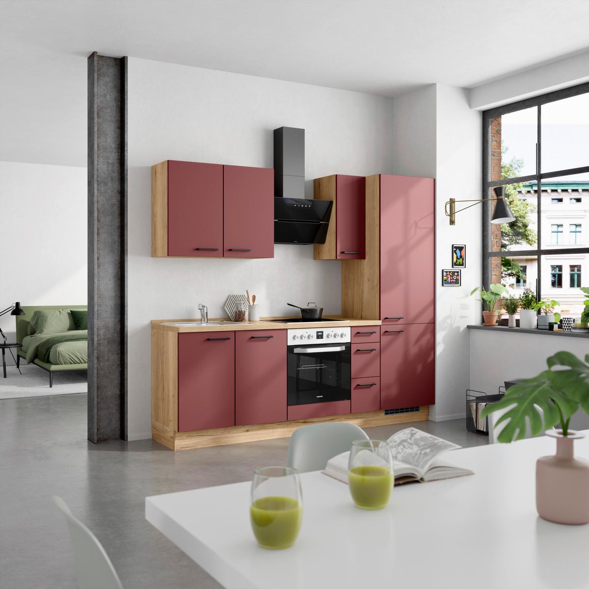 Küchenleerblock Easytouch High-Line, H2 Rechts - Eichefarben/Rot, MODERN, Holzwerkstoff (240cm) - Nobilia