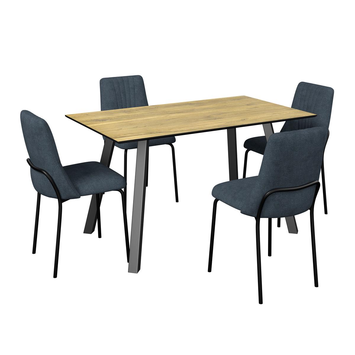 Tischgruppe Zurs 5-teilig Artisan Eiche/Leinenoptik grau - Eichefarben/Schwarz, Trend, Holz/Holzwerkstoff (140/75/80cm)