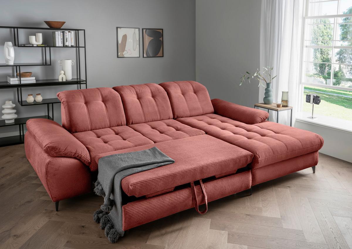 Eckschlafsofa Delphino Koralle S: 273x189 cm - Koralle/Schwarz, MODERN, Textil (273/189cm) - Livetastic