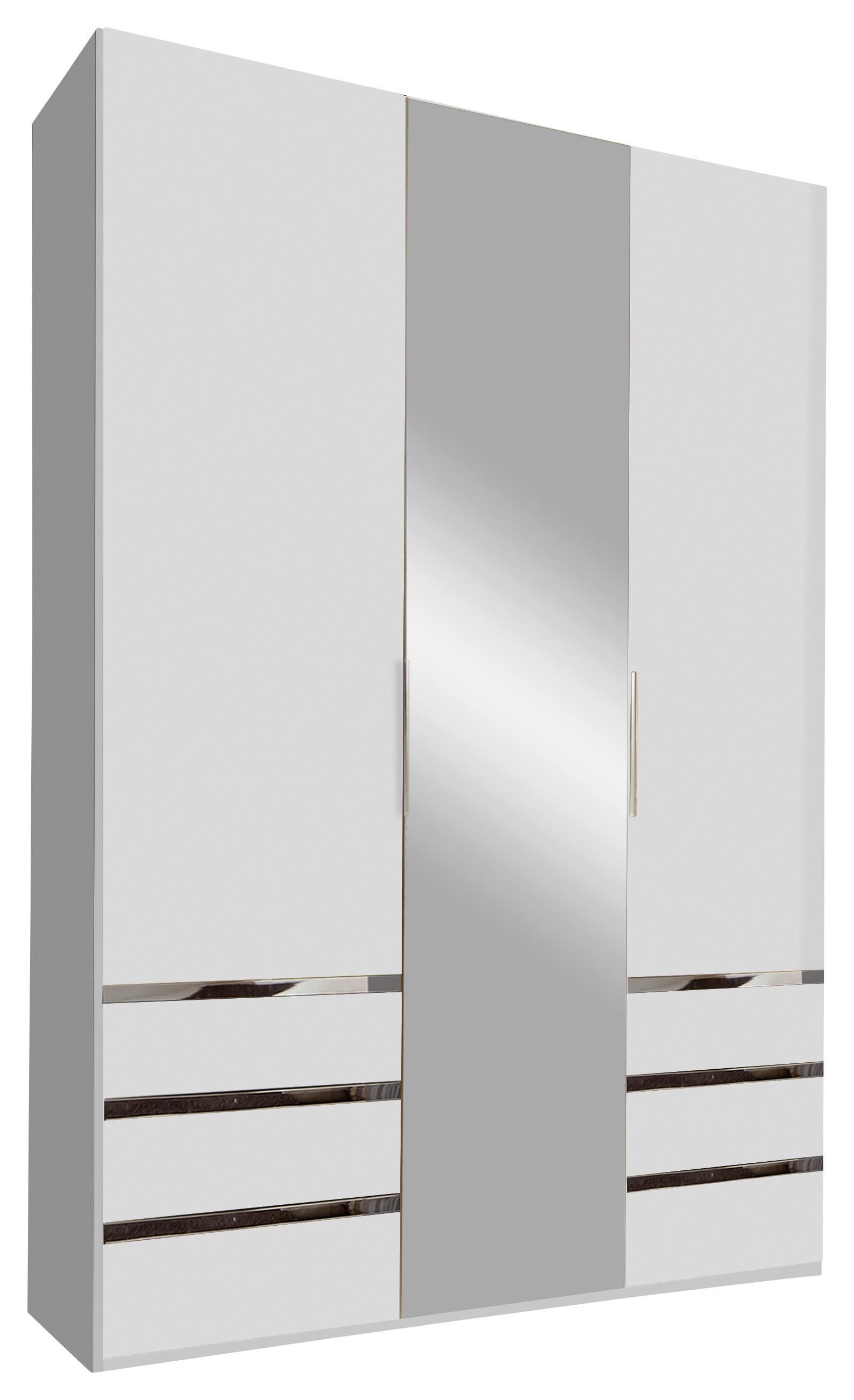 Drehtürenschrank mit Spiegel + Laden 150cm Level 36a, Weiß - Silberfarben/Weiß, MODERN, Glas/Holzwerkstoff (150/216/58cm) - MID.YOU
