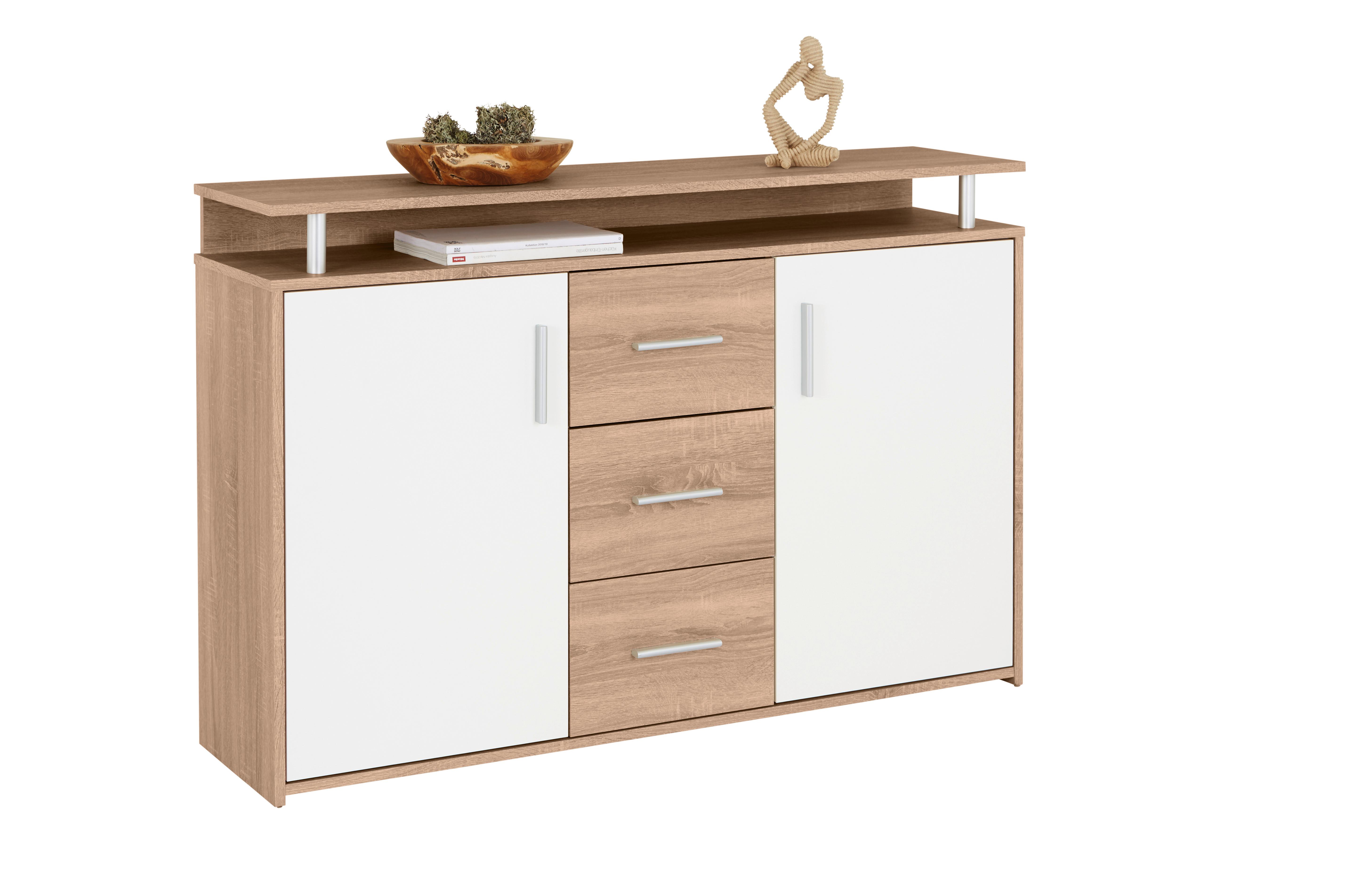 Kommode 132 Cm Drift, Eiche Dekor/weiß - Eichefarben/Weiß, MODERN, Holzwerkstoff (132/88/34,6cm)