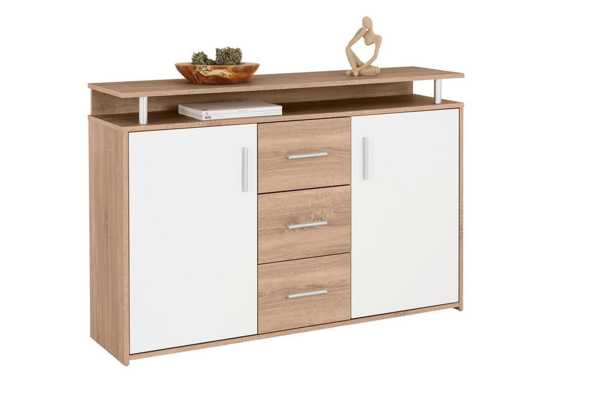 Kommode 132 cm Drift, Eiche Dekor/Weiß - Eichefarben/Weiß, MODERN, Holzwerkstoff (132/88/34,6cm)