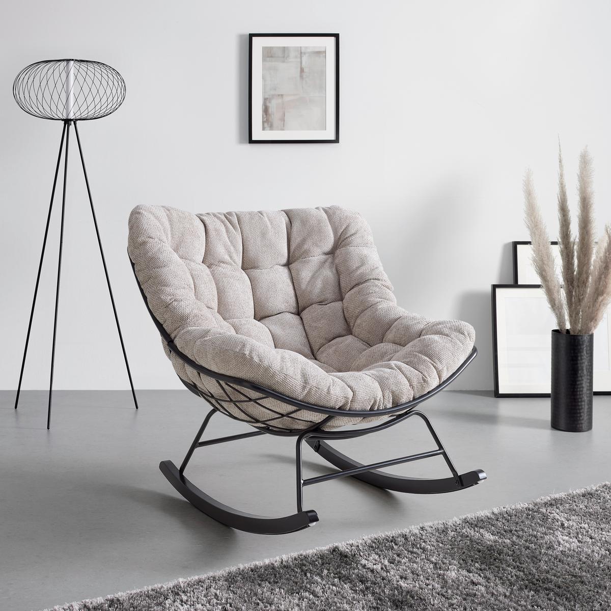 Houpací křeslo CLOUD, krémová žinylka, max. 140 kg - černá/krémová, Moderní, kov/dřevo (96/88/103cm) - Mömax