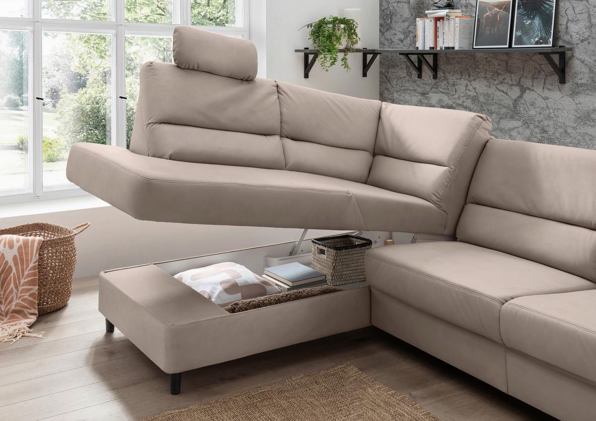 Ecksofa Cavoli, Beige S: 190x266 cm - Beige/Schwarz, MODERN, Textil (190/266cm) - Livetastic