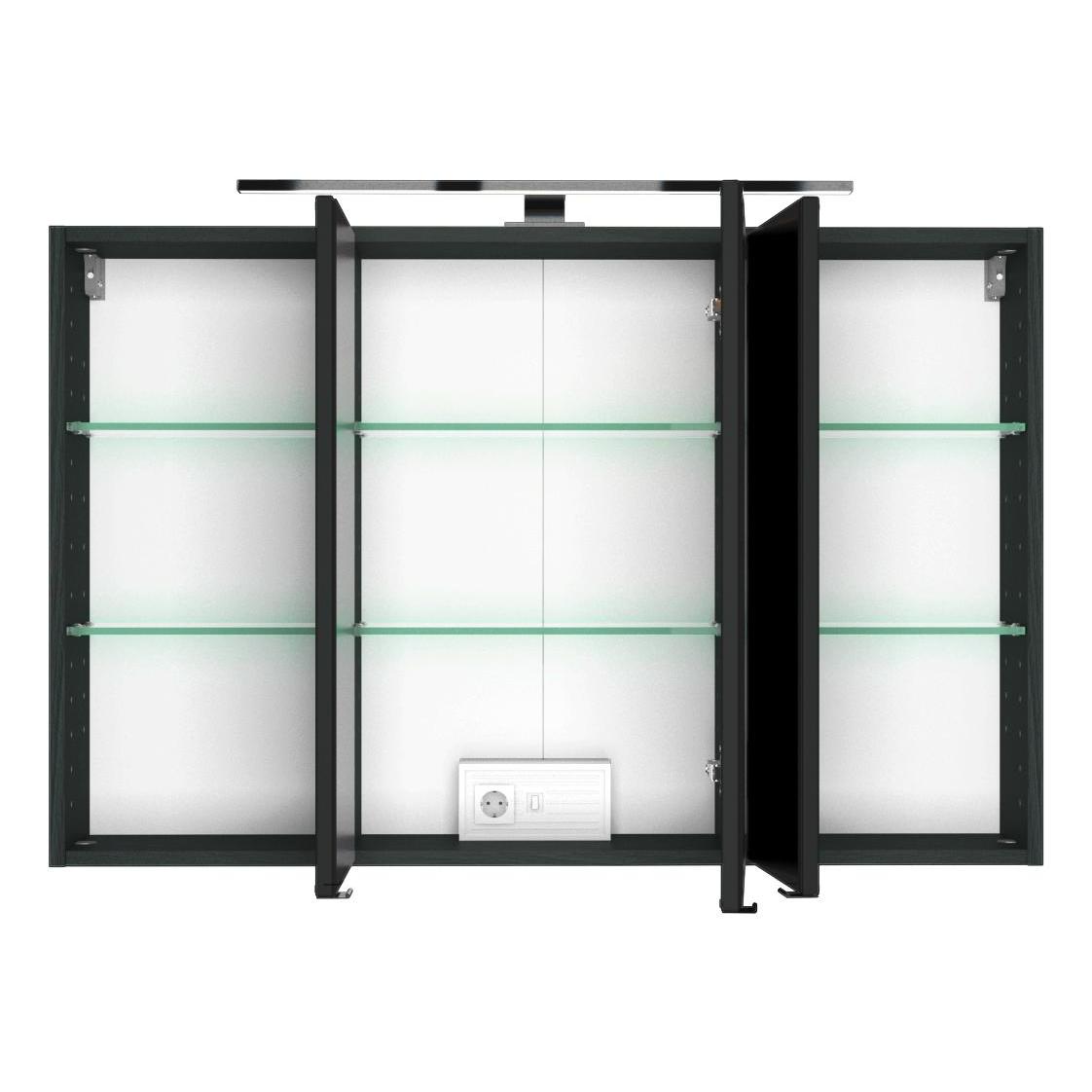 Graues Badezimmer mit Spiegelschrank & Waschtisch