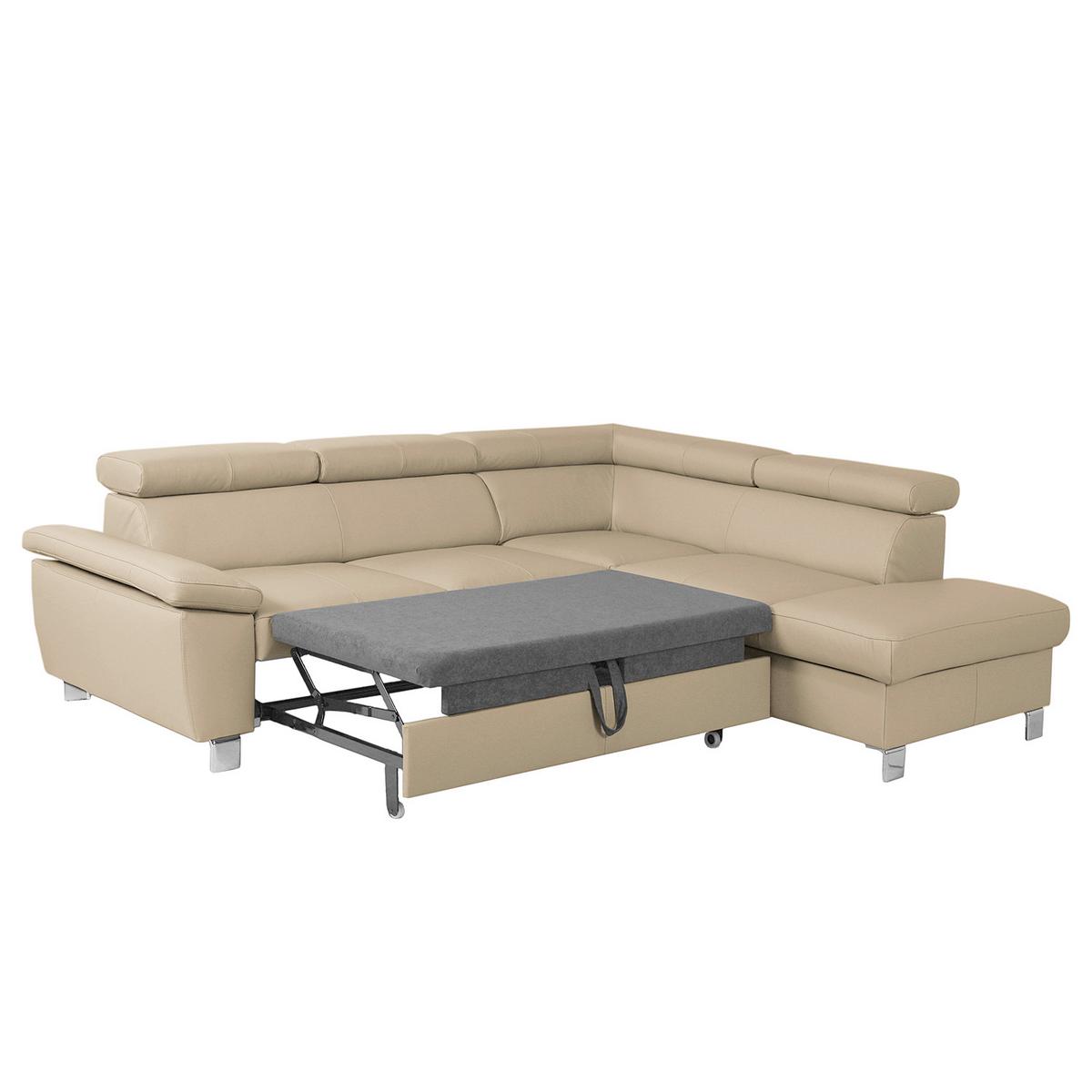Ecksofa Lugano Teilleder Beige 248x208 - Chromfarben/Beige, Design, Leder/Textil (248/208cm) - Livetastic