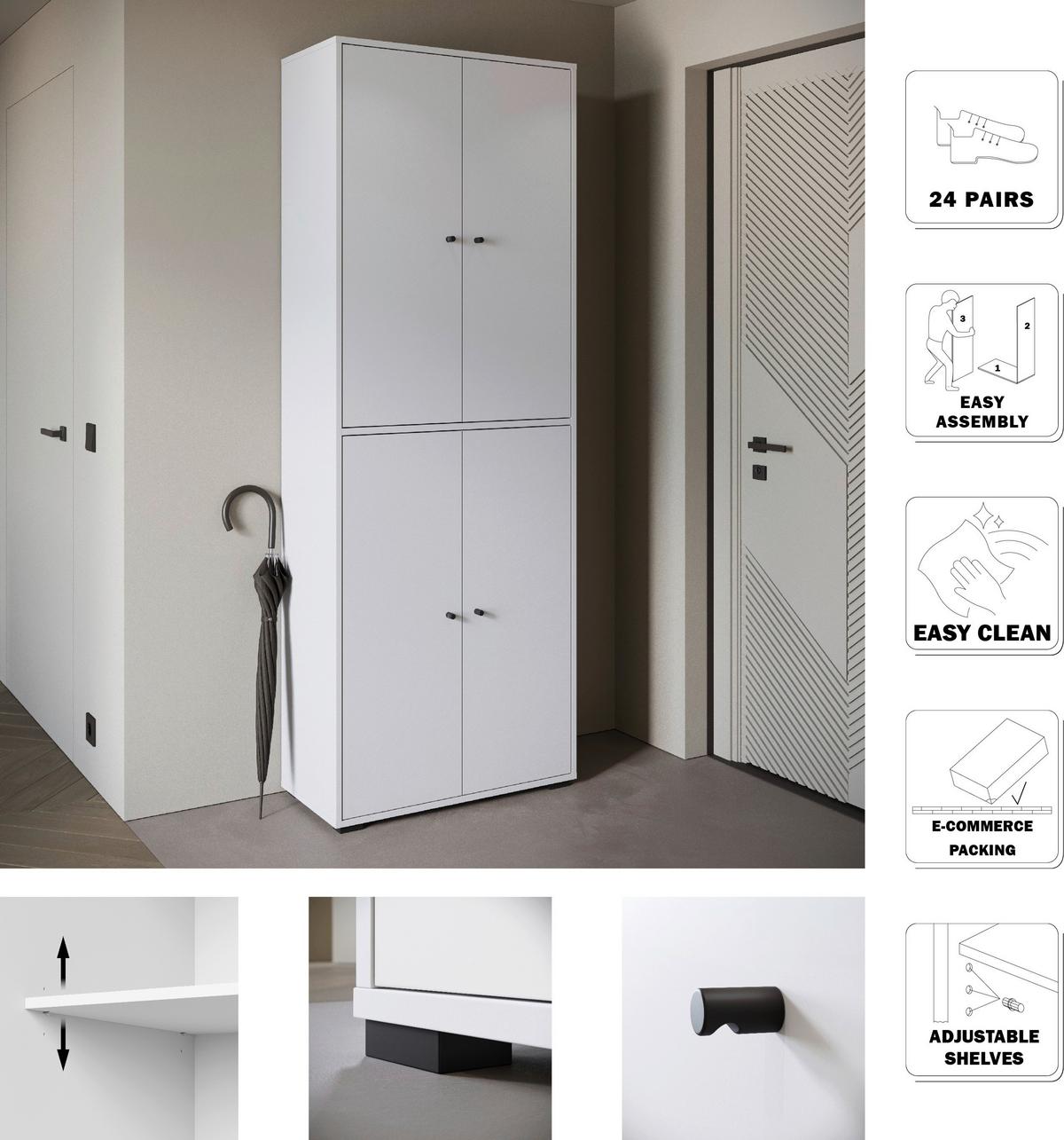 Schuhschrank Dino 023 Weiß B: 70 cm - Schwarz/Weiß, Basics, Holzwerkstoff (70/190/33cm) - P & B