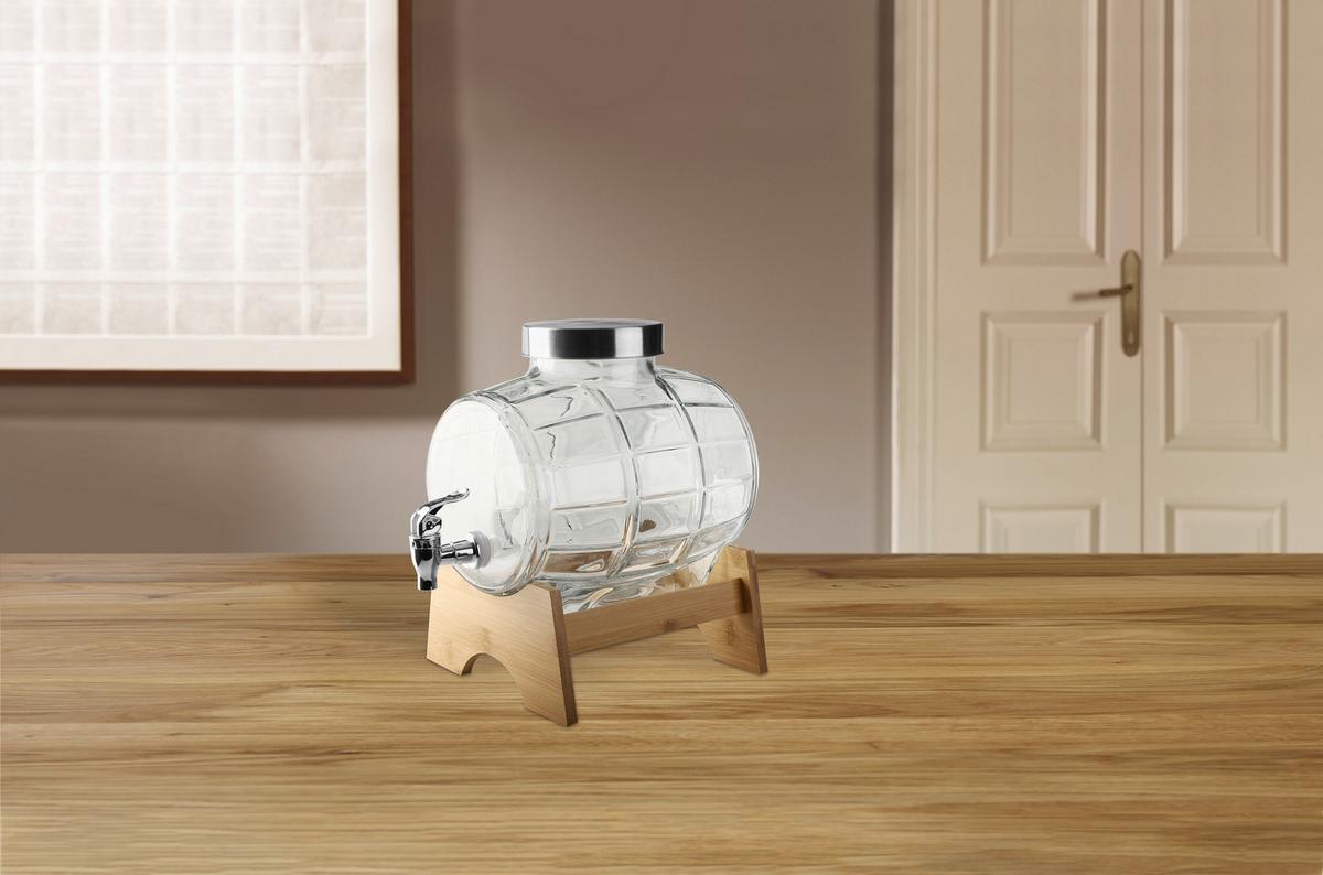 Getränkespender Quinn - Klar/Edelstahlfarben, Basics, Glas/Holz (20.5/20/28.5cm) - James Wood