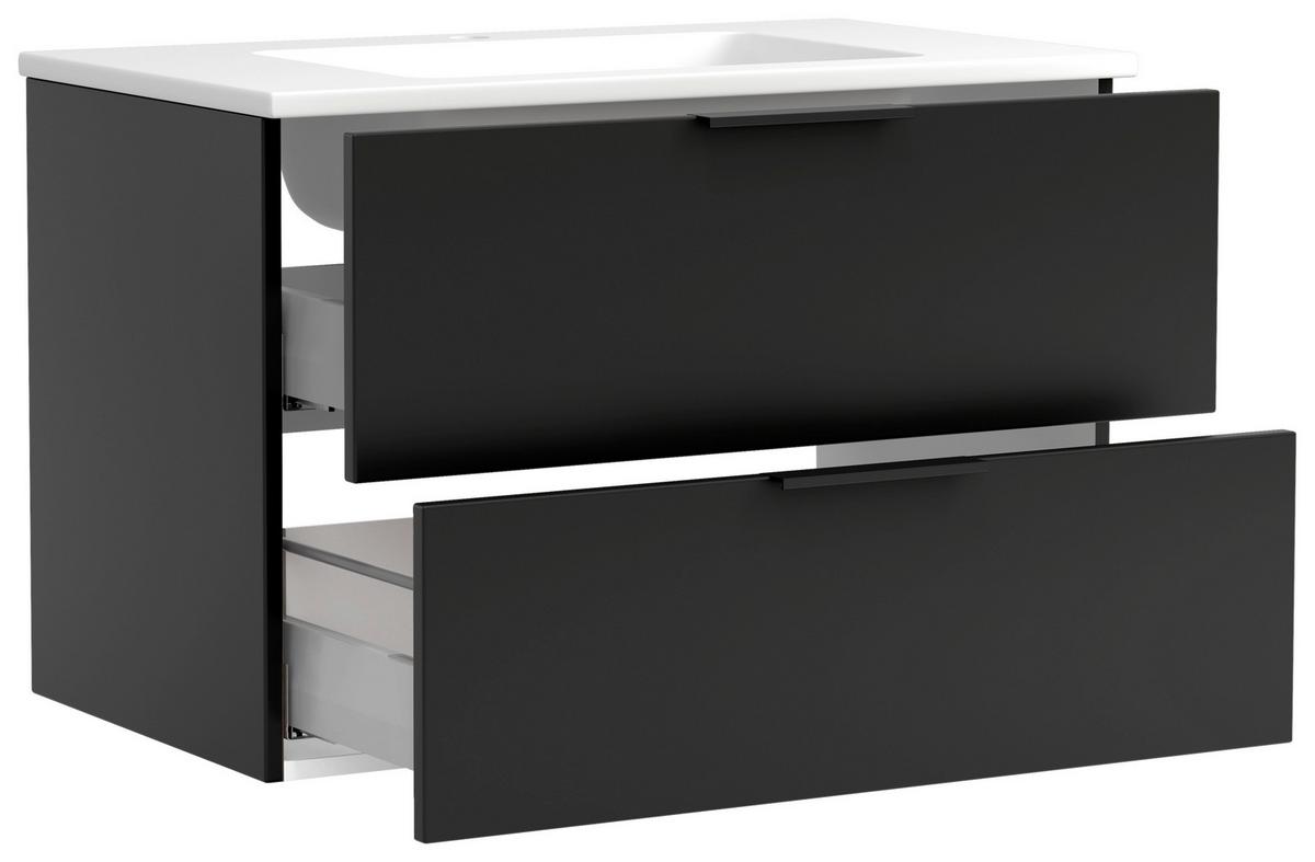 Waschtischkombi Sevilla Schwarz, Weiß, B:80 cm - Schwarz/Weiß, MODERN, Keramik/Holzwerkstoff (80/54/47cm) - Held
