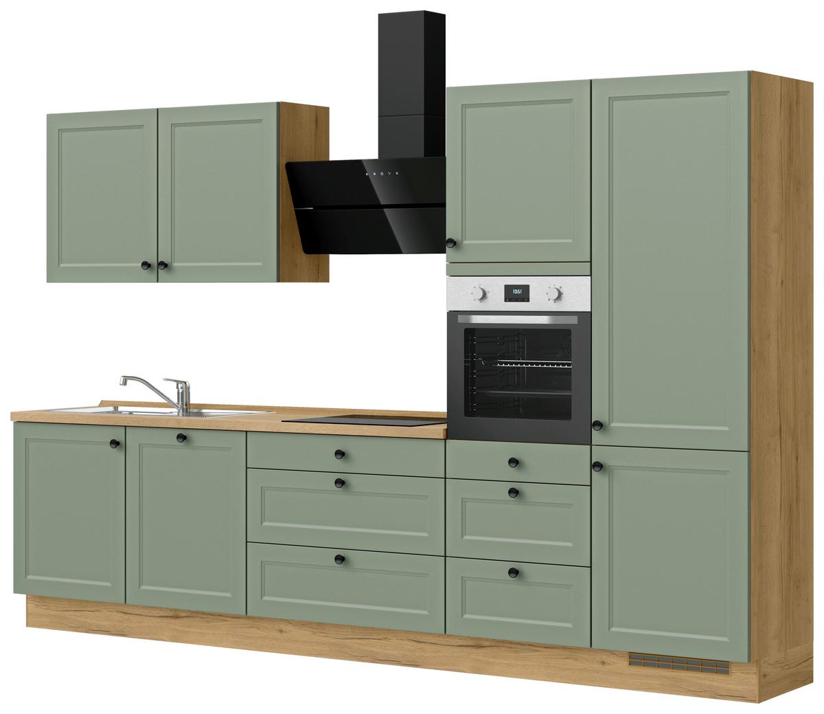 Kuchynská linka 330 cm, rákosová / dub sierra - čierna/zelená, Modern, kov/kompozitné drevo (330cm) - Nobilia