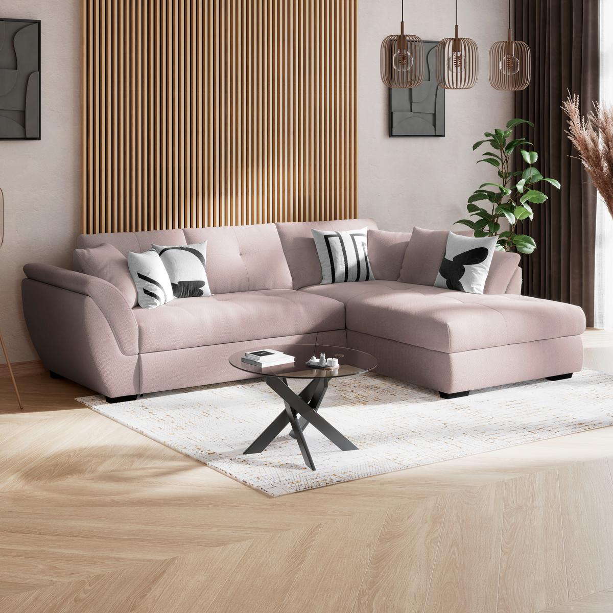 Ecksofa mit Schlaffunktion Berisso new Greige 278x187 cm - Greige/Schwarz, KONVENTIONELL, Textil (278/187cm) - Ondega