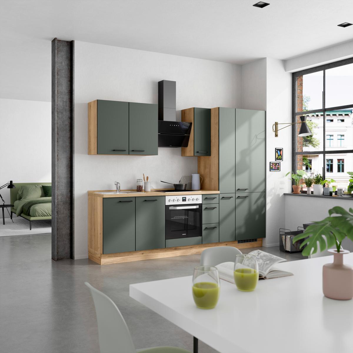 Küchenleerblock Easytouch High-Line, H3 Rechts - Dunkelgrün/Eichefarben, MODERN, Holzwerkstoff (270cm) - Nobilia