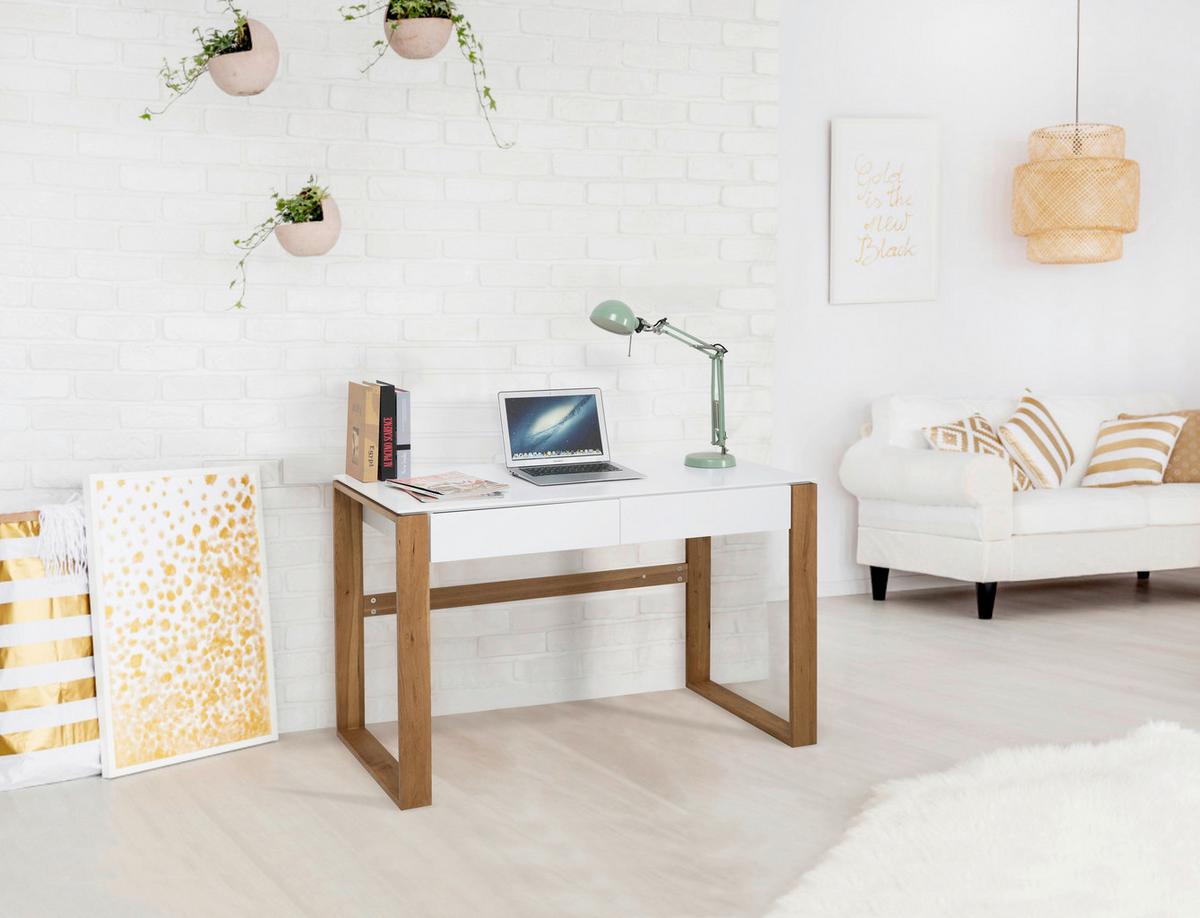 Schreibtisch Naturfarben, Weiß L: 120cm - Naturfarben/Weiß, Design, Holz/Holzwerkstoff (120/60/75cm) - Livetastic