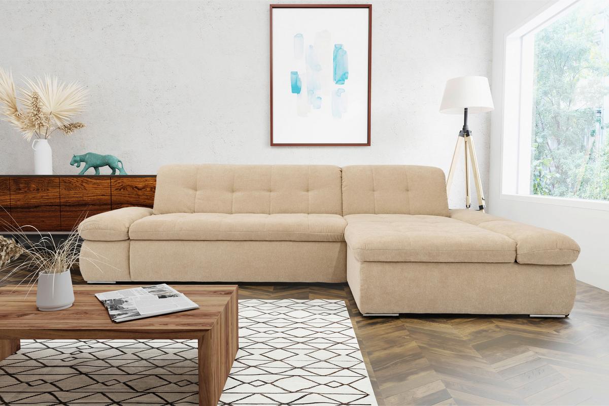 Ecksofa mit Schlaffunktion Moric Beige Mikrofaser - Chromfarben/Beige, KONVENTIONELL, Textil (300/172cm) - MID.YOU