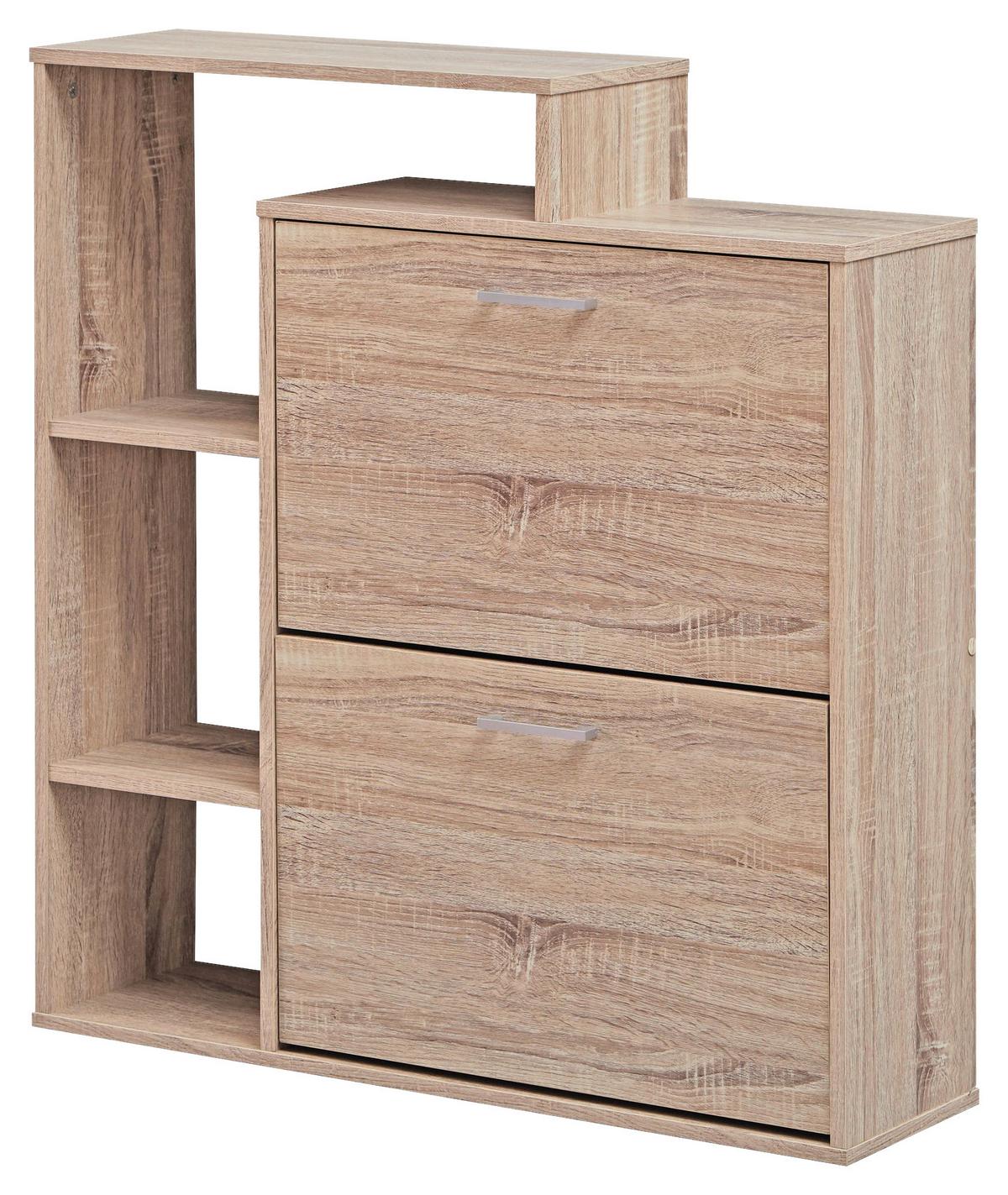 Vyklápěcí botník Samo dub sonoma - barvy stříbra/Sonoma dub, Moderní, kov/kompozitní dřevo (85/93/24cm) - MID.YOU