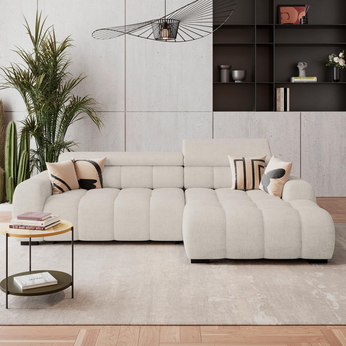 Ecksofa Fargo Elektrischer Cremefarben, B: 285 Cm - Creme/Schwarz, Trend, Textil (285/168cm)