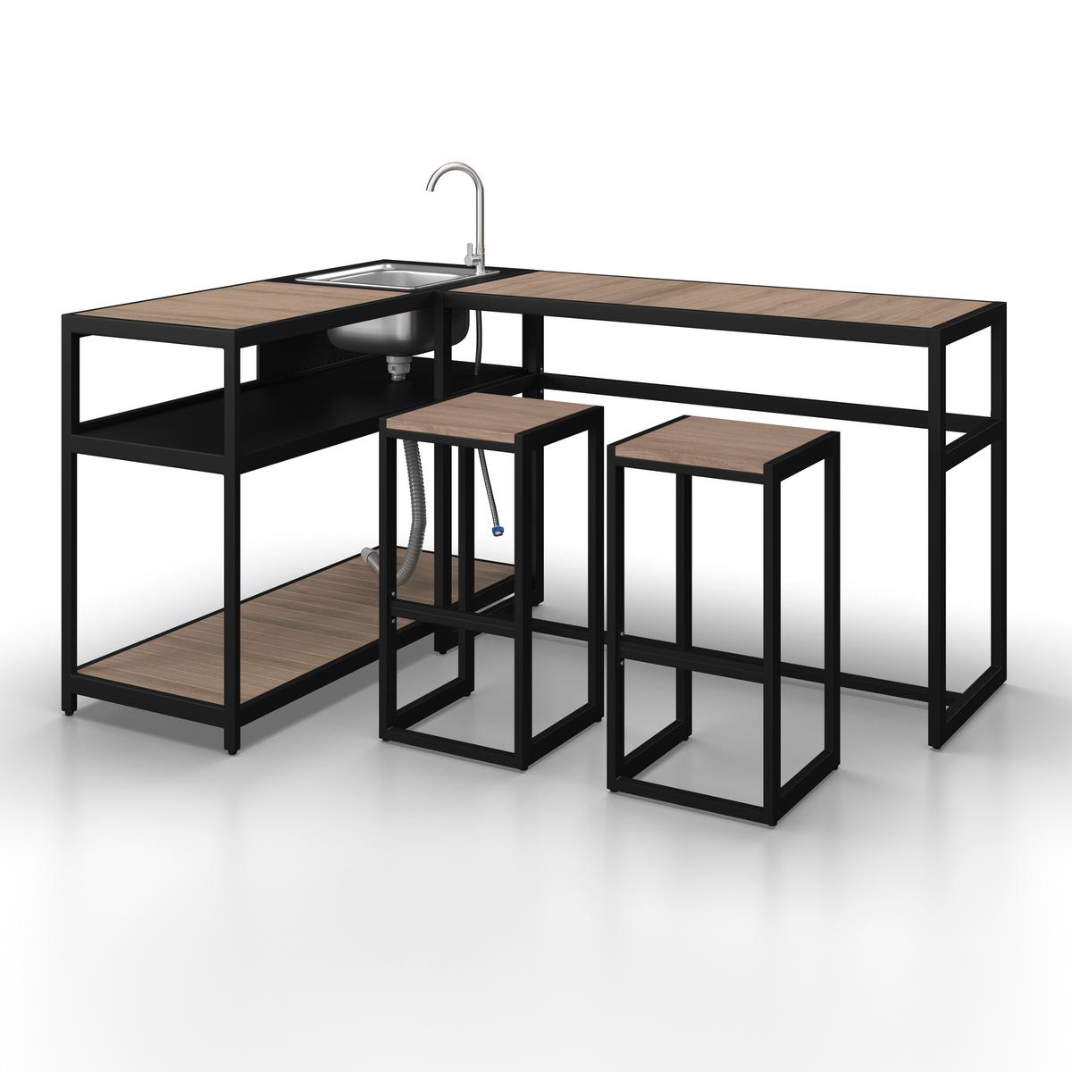 VENKOVNÍ KUCHYNĚ DELIA - černá/přírodní barvy, Moderní, kov/plast - Bessagi Garden