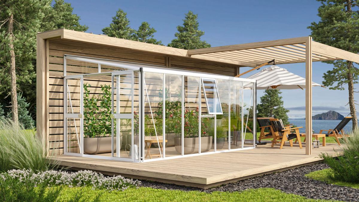 Anlehn-Gewächshausbausatz Athena 11900 Esg/Hkp, Weiss - Weiß, Basics, Glas/Kunststoff (460/265,9/238,8cm)