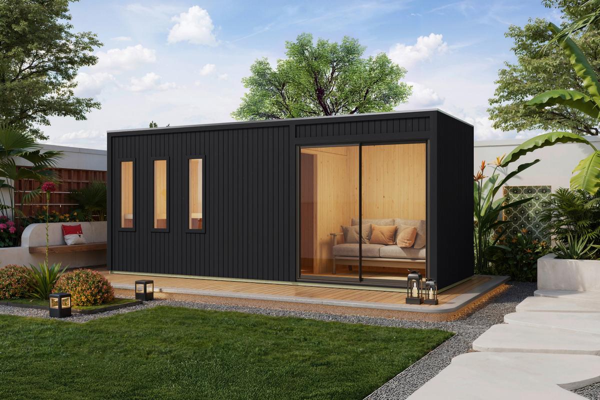 Saunahaus Noirva 216/244/573 cm - Schwarz, Basics, Holz (216/244/573cm)