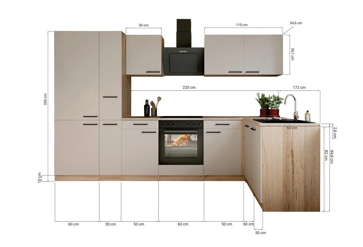 ECKKÜCHE Merle, Kaschmir S: 310x172cm - Kaschmir/Eichefarben, Trend, Holzwerkstoff (310/172cm) - Respekta