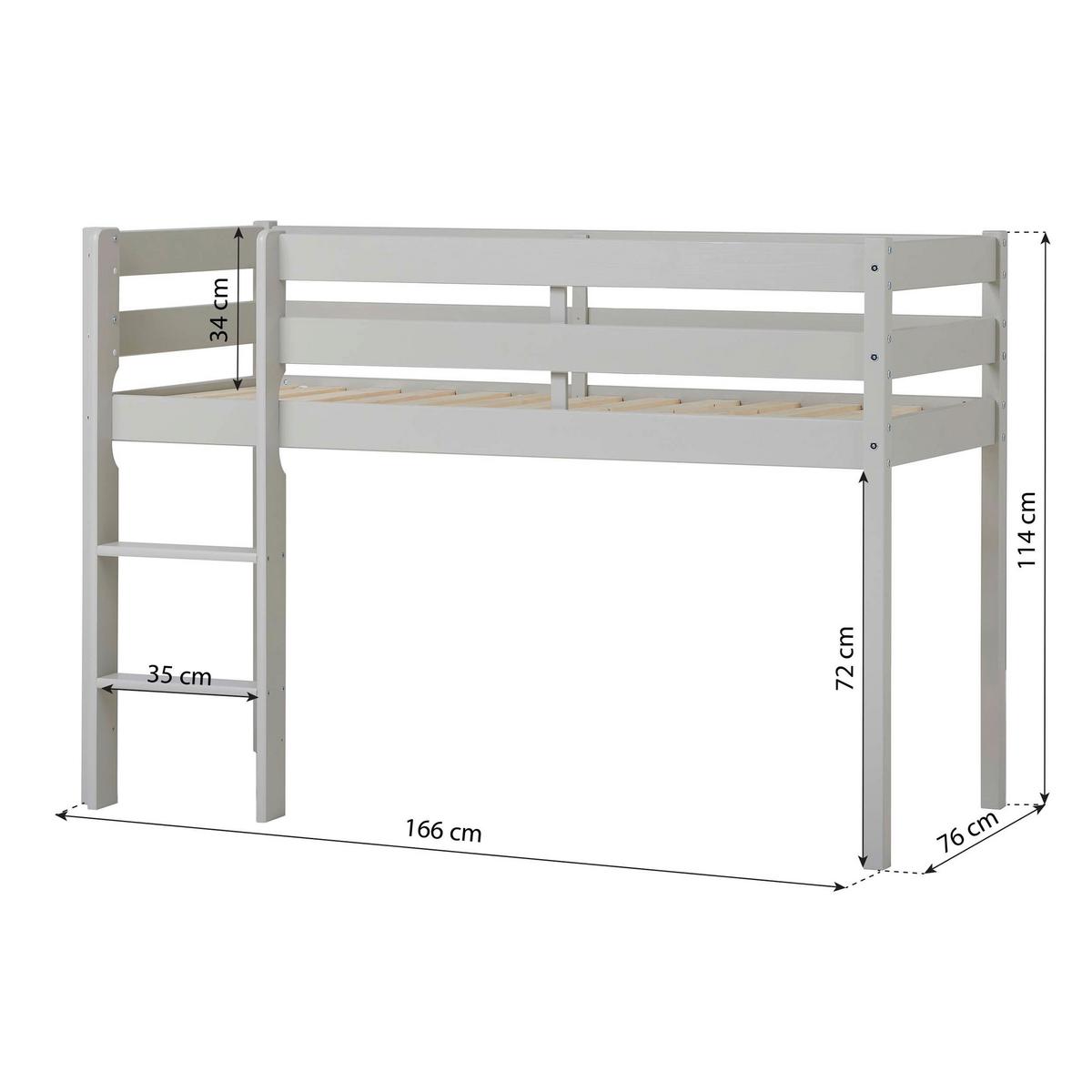 Hochbett Eco Comfort Grau, Lf: 70x160 cm - Naturfarben/Grau, MODERN, Holz (70/160cm) - MID.YOU