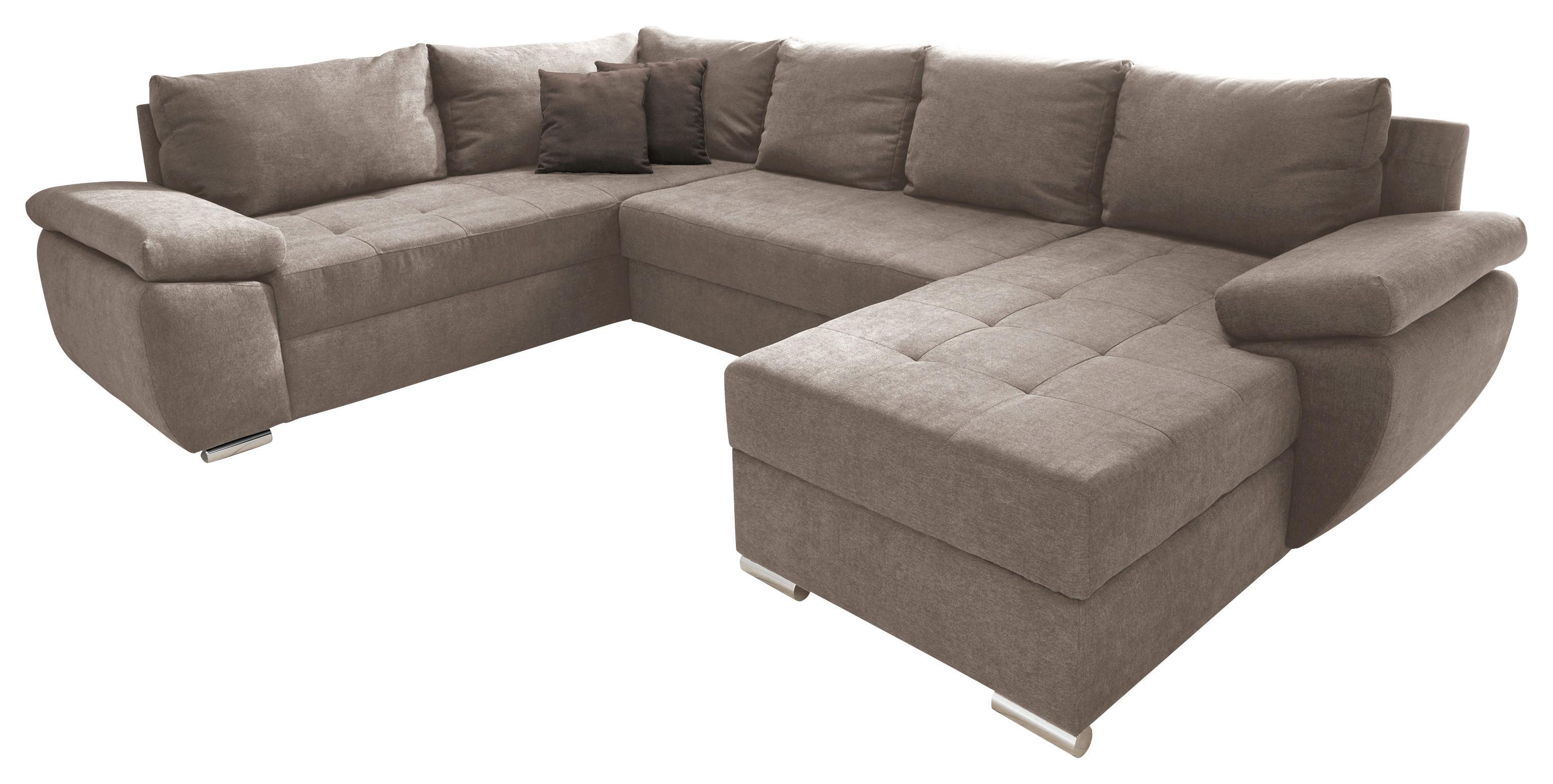 Wohnlandschaft Terana Mit Schlaffunktion, Taupe - Taupe/Chromfarben, KONVENTIONELL, Textil (219/305/157cm) - Livetastic