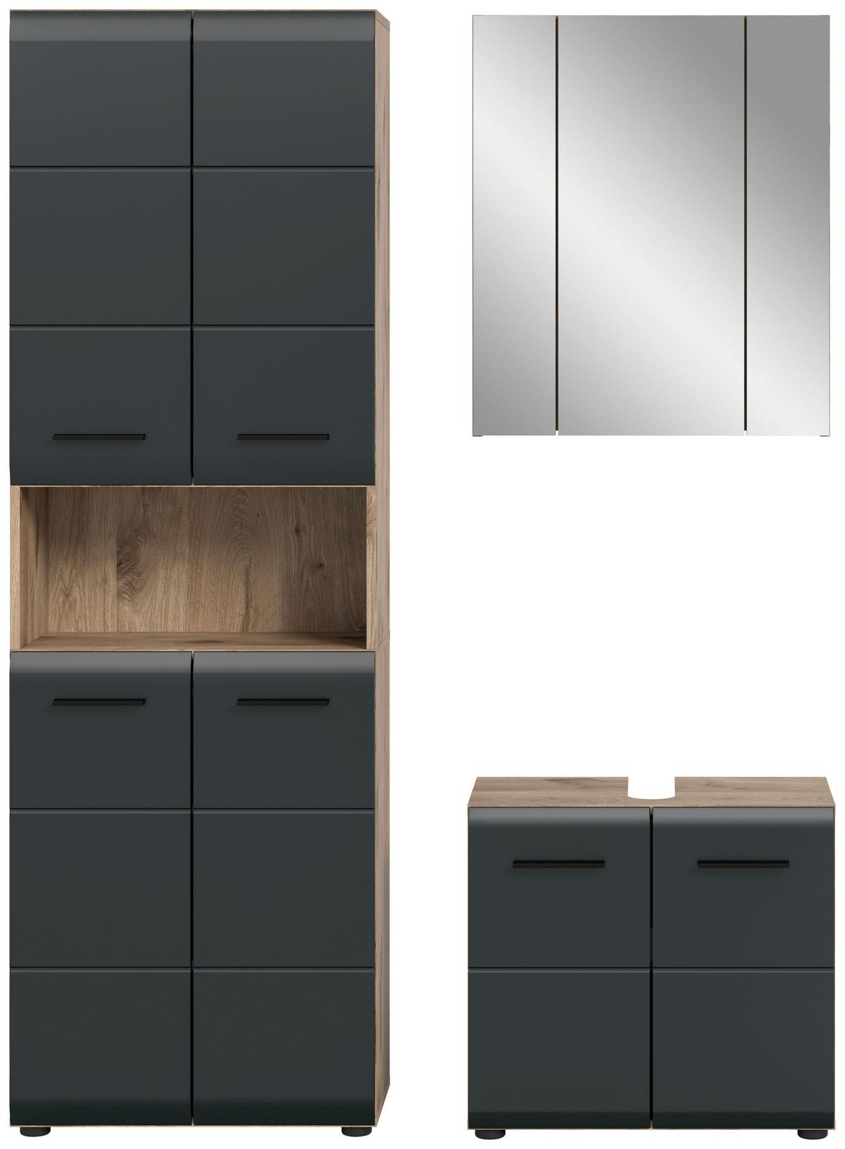 Badezimmer Ice Schwarz/Eiche Dekor B: 120cm - Eiche dunkel/Schwarz, Basics, Holzwerkstoff (120cm) - MID.YOU